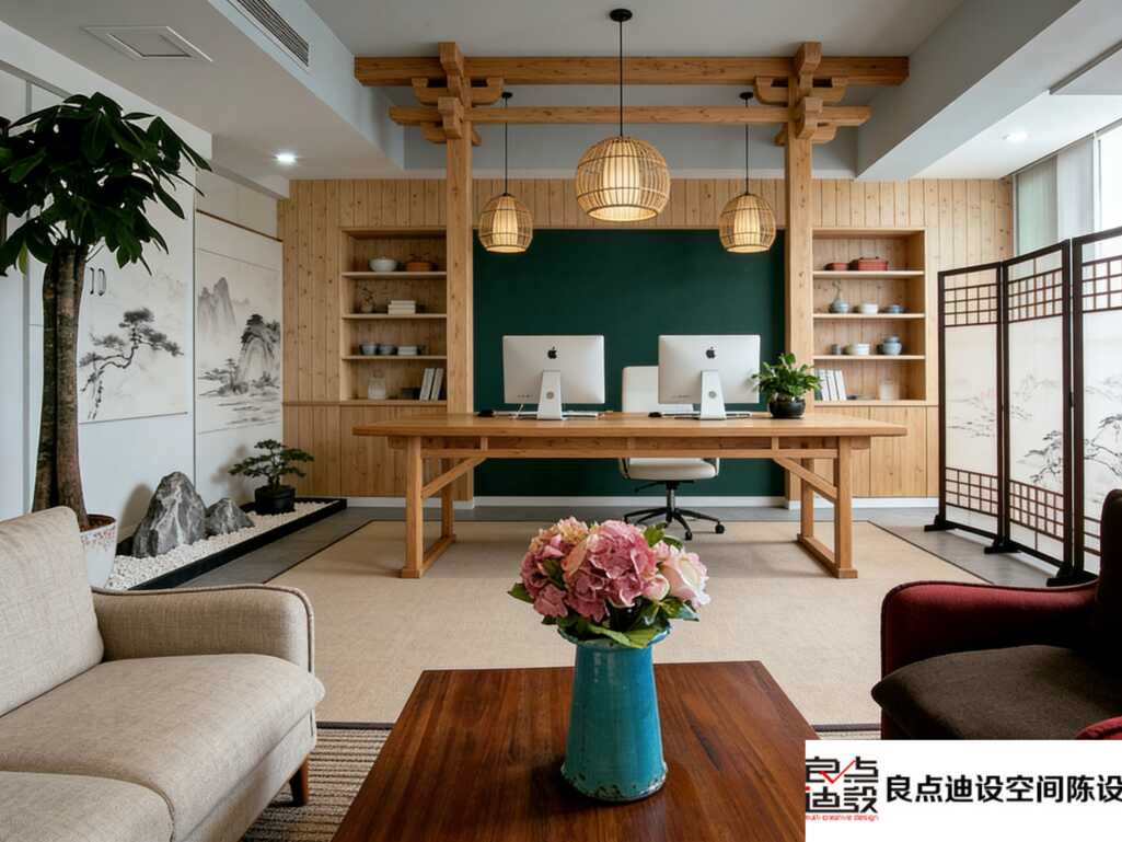 新中式办公室装修设计|软设计打造雅致办公空间 好看到想天天上班🥰